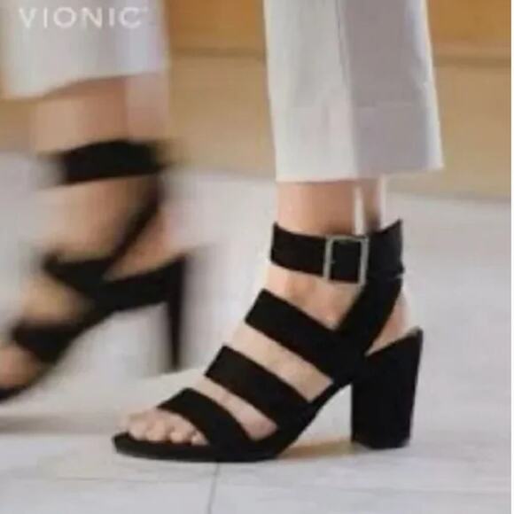 NWOT! VIONIC Blaire Heeled Black Suede Sandal - Size 10 - Picture 12 of 16